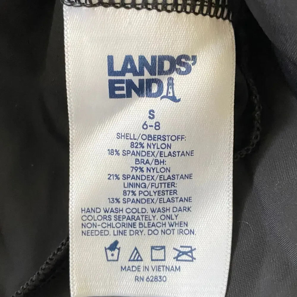 NEW LAND'S END Adjustable Flutter Tankini Top Size Small Black Sporty Modest